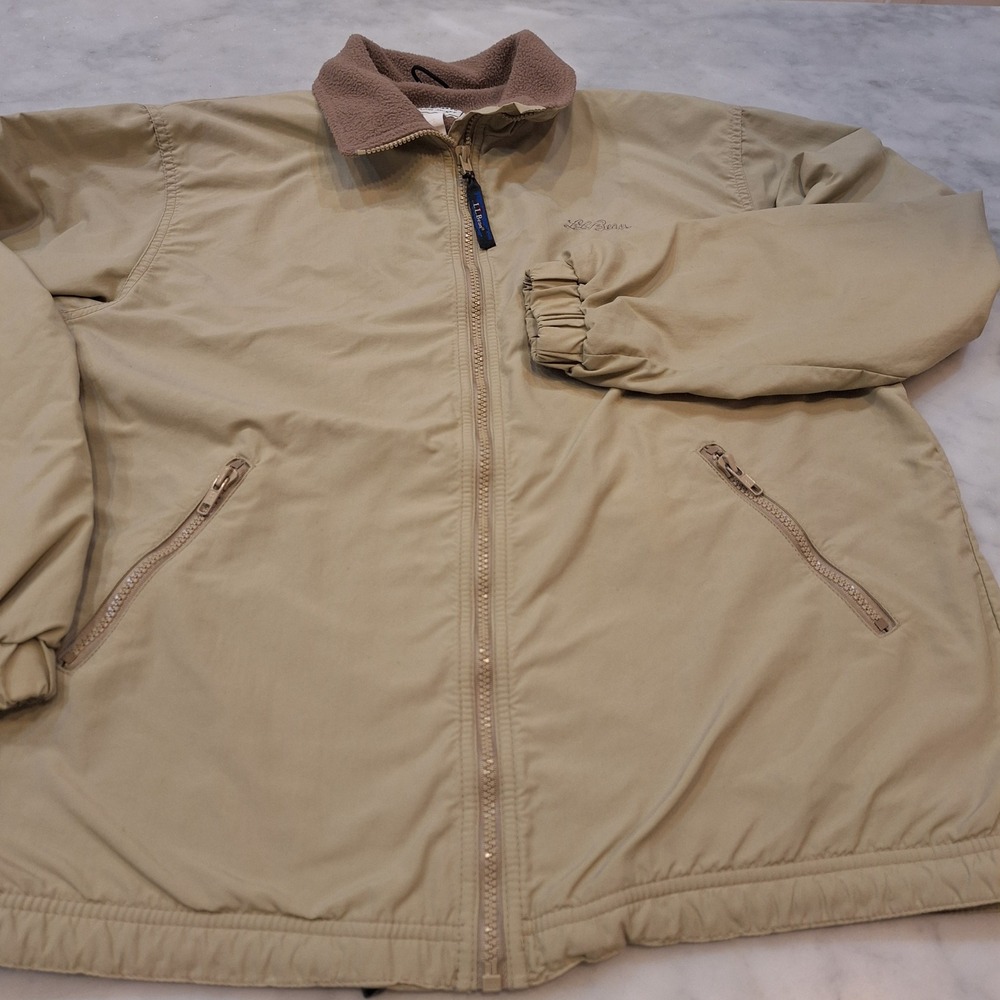 Vintage 90s LL Bean Three-Season Jacket Mens Large Tan Fleece Lined Outdoor Coat